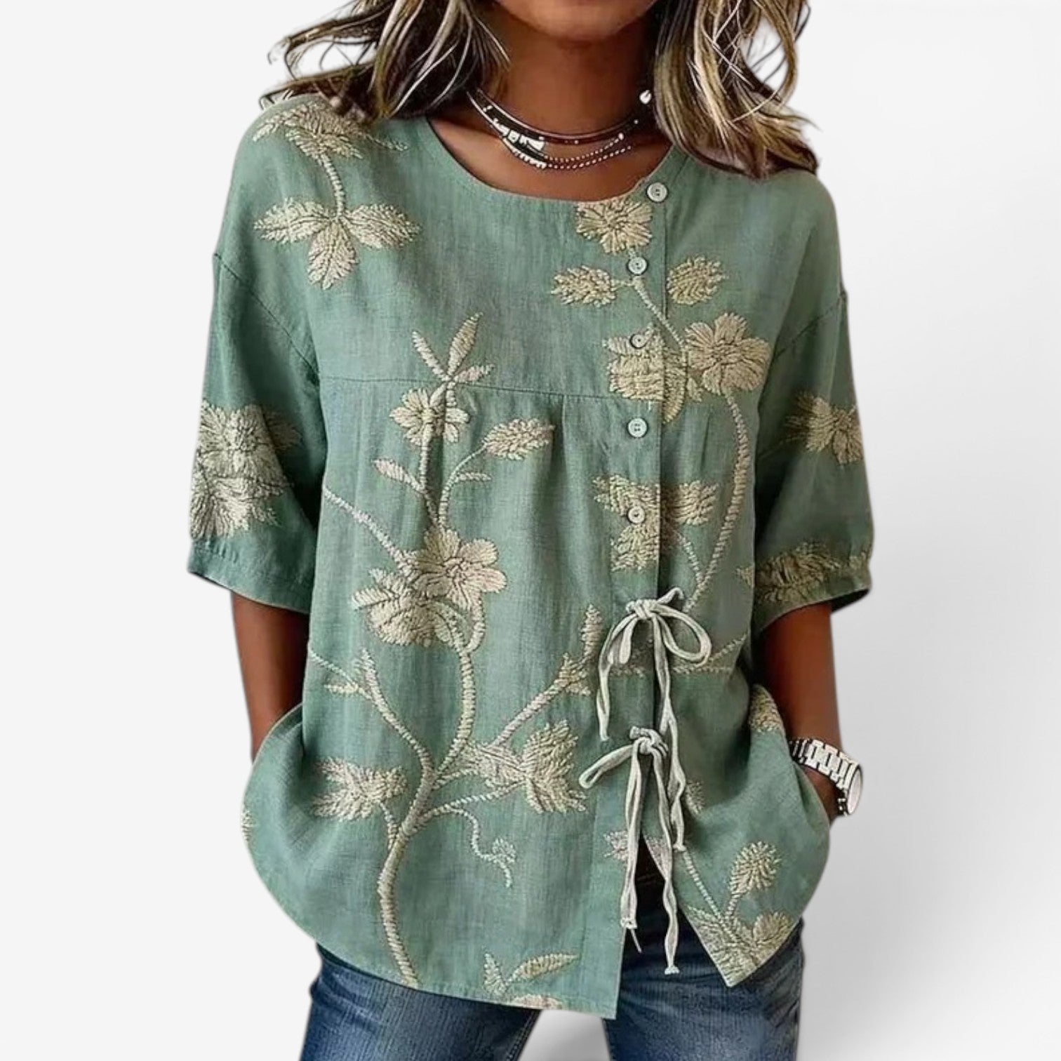Melena™ Blusa ricamata in lino