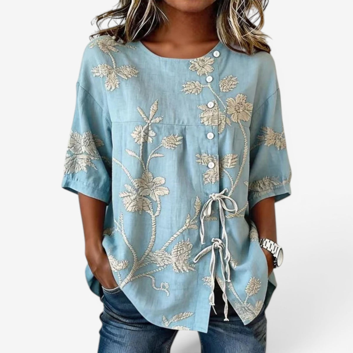 Melena™ Blusa ricamata in lino