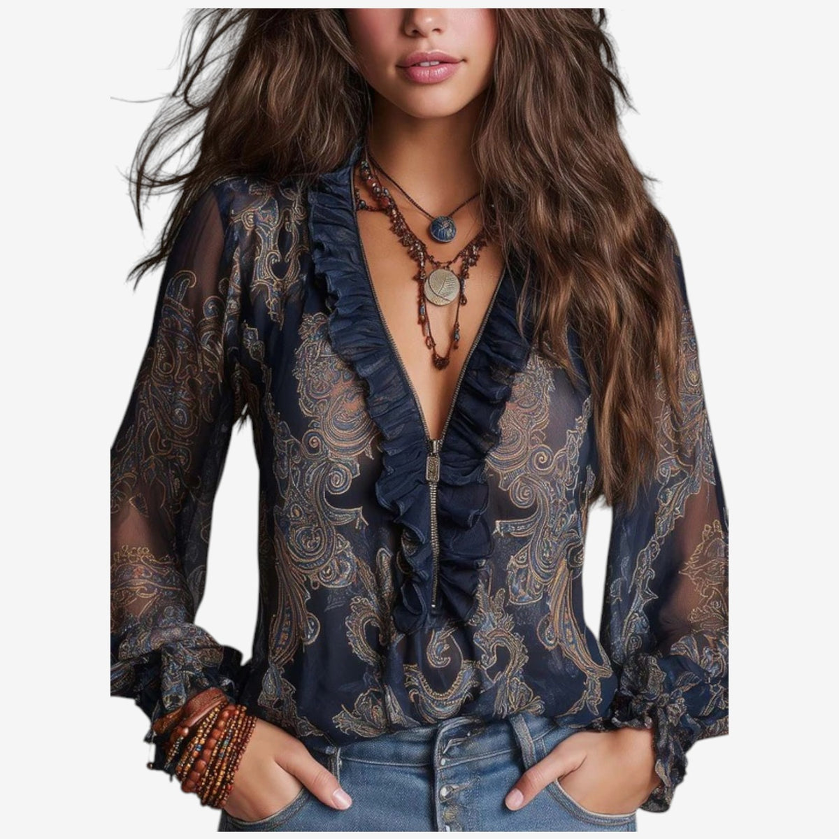 Selena™ Blusa in chiffon con volant