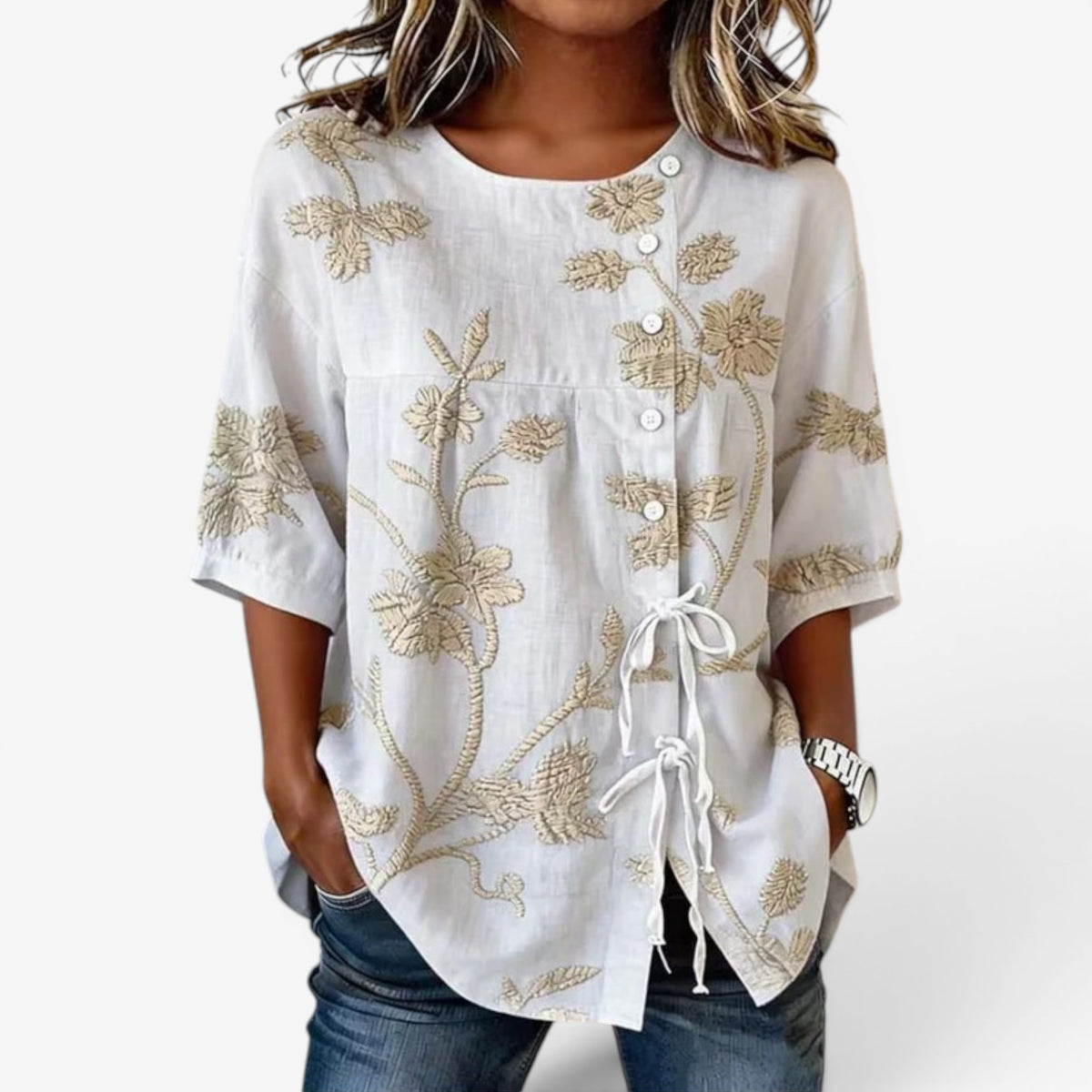 Melena™ Blusa ricamata in lino